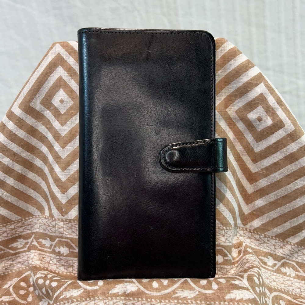 Coach Vintage Black Leather Slim Wallet Multi Card Slot Checkbook Bifold With ID